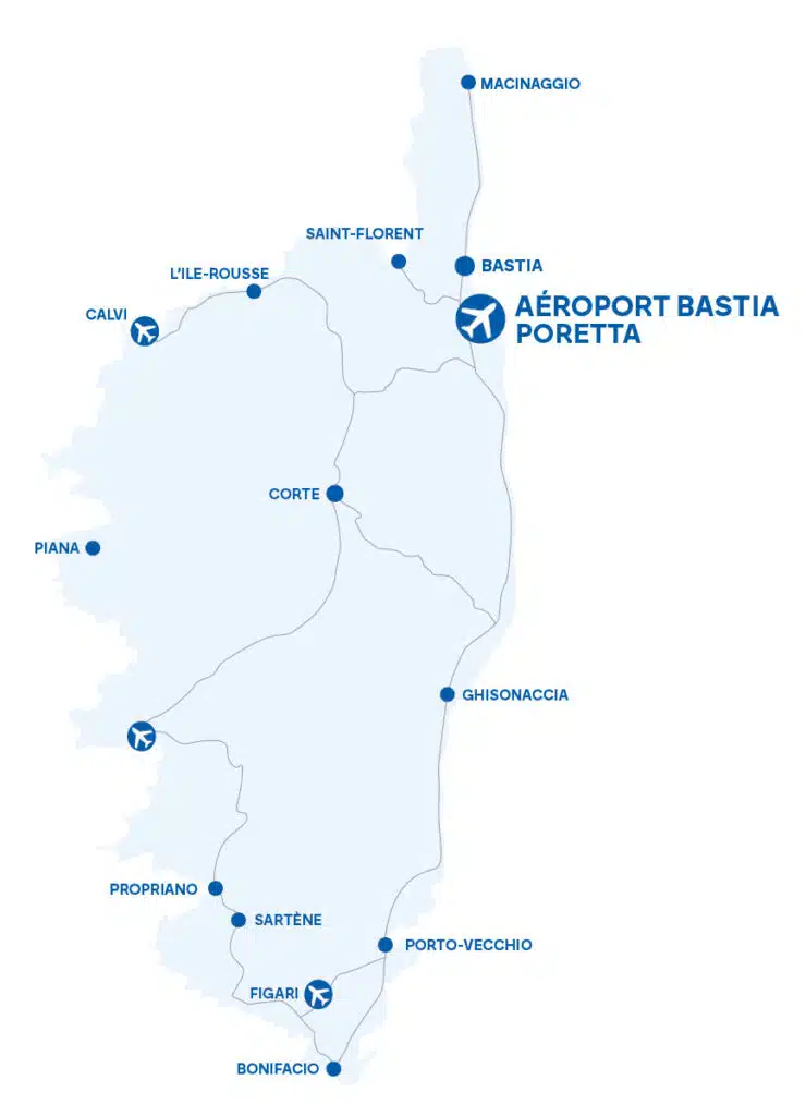 Carte des principaux axes routiers de la corse